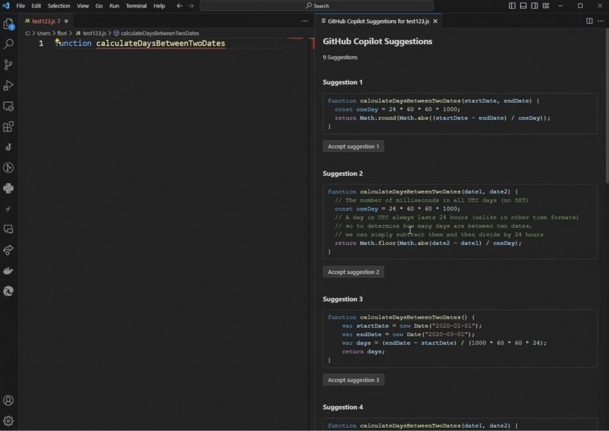 GitHub Copilot inline suggestions